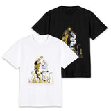 【昇運・守護・縁結びの京都一筆龍】 龍神御加護の絵画Tシャツ 昇運金白双龍