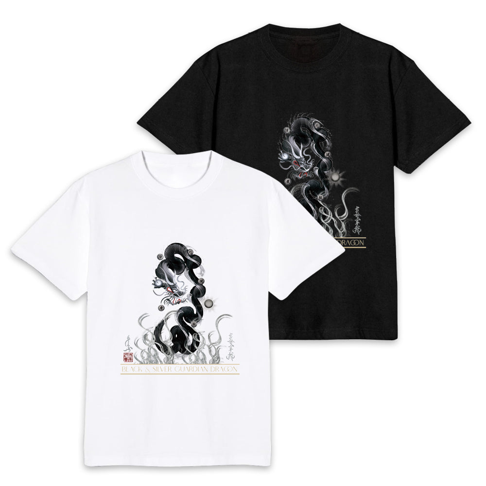 龍神護符鉱石陰陽師★【金運開運堂奥座敷】さん専用 防刃Tシャツ 昇運・守護・縁結びの京都一筆龍】 龍神御加護の絵画Tシャツ 守護黒銀龍