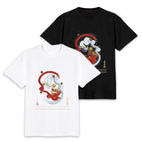 【昇運・守護・縁結びの京都一筆龍】 龍神御加護の絵画Tシャツ 縁結び紅白守護双龍
