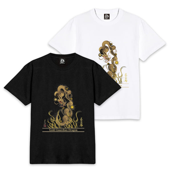 【昇運・守護・縁結びの京都一筆龍】 龍神御加護の絵画Tシャツ　守護金龍