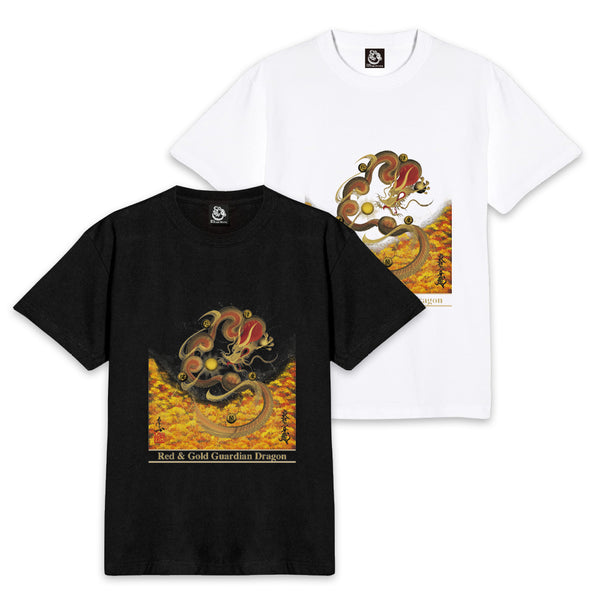 【昇運・守護・縁結びの京都一筆龍】 龍神御加護の絵画Tシャツ　守護紅金龍