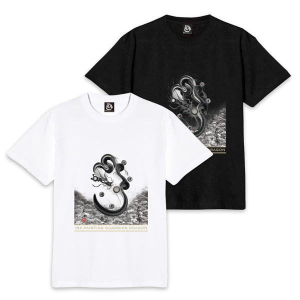 【昇運・守護・縁結びの京都一筆龍】 龍神御加護の絵画Tシャツ　守護墨龍