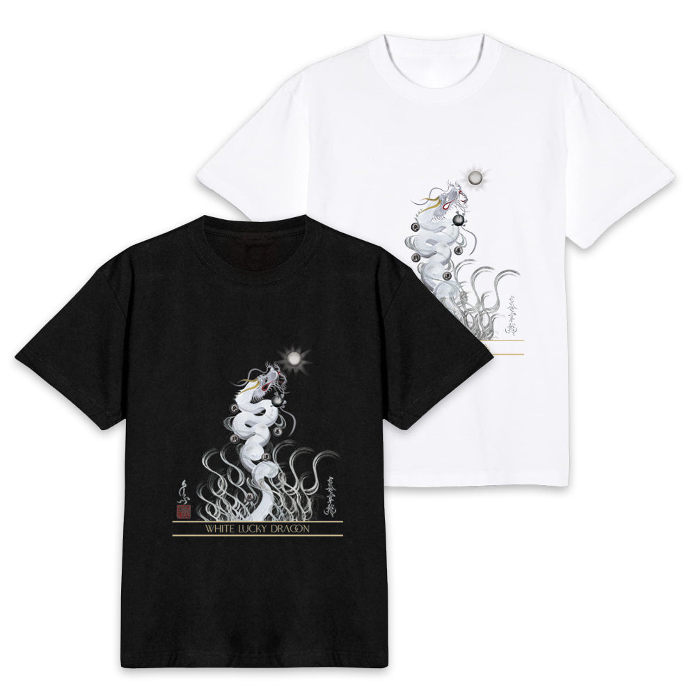 昇運・守護・縁結びの京都一筆龍】 龍神御加護の絵画Tシャツ 守護紅金龍