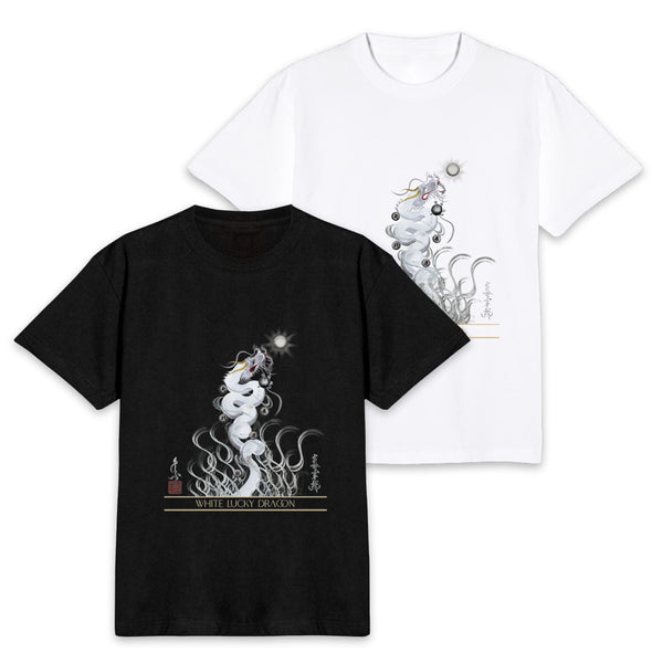 昇運・守護・縁結びの京都一筆龍】 龍神御加護の絵画Tシャツ 昇運白龍