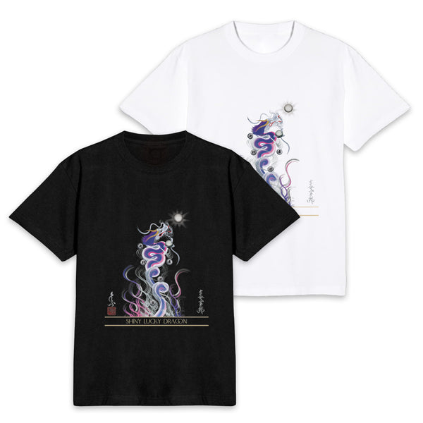 昇運・守護・縁結びの京都一筆龍】 龍神御加護の絵画Tシャツ 守護桜龍