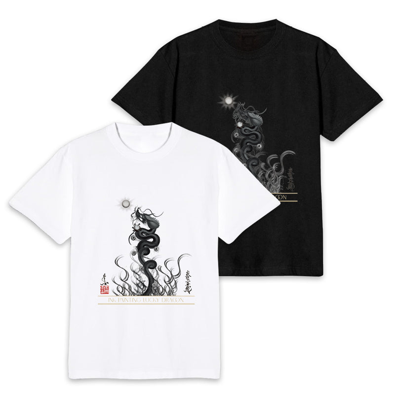 昇運・守護・縁結びの京都一筆龍】 龍神御加護の絵画Tシャツ 昇