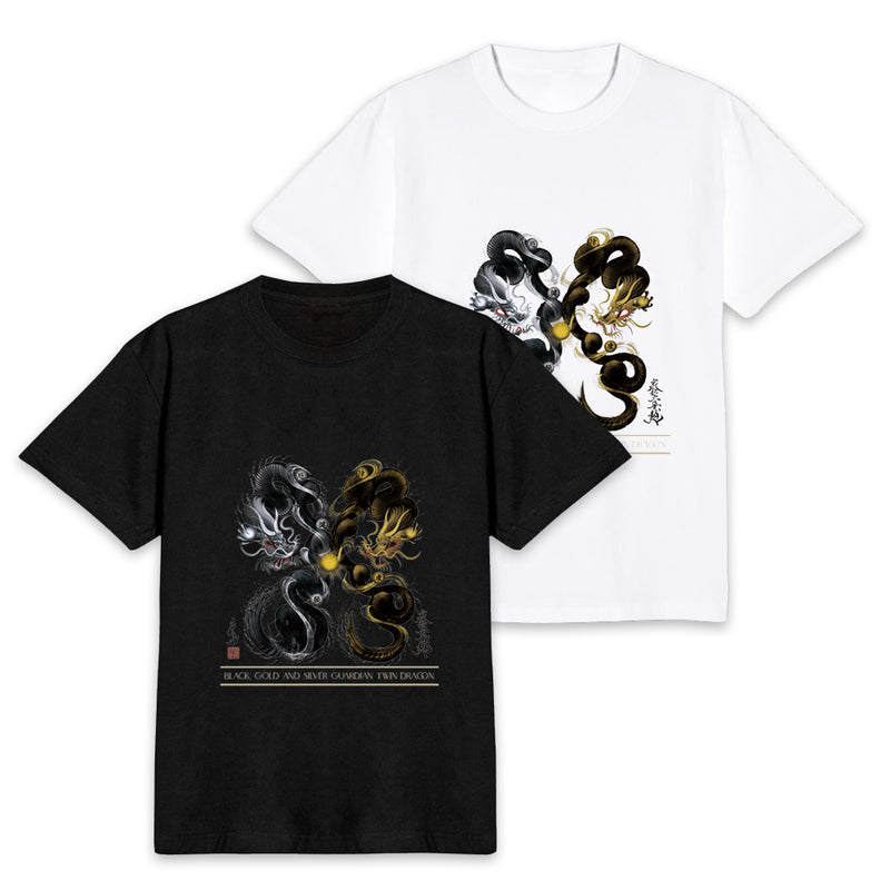 昇運・守護・縁結びの京都一筆龍】 龍神御加護の絵画Tシャツ 守護