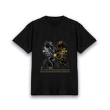 【昇運・守護・縁結びの京都一筆龍】 龍神御加護の絵画Tシャツ　守護黒金銀双龍