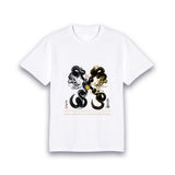 【昇運・守護・縁結びの京都一筆龍】 龍神御加護の絵画Tシャツ　守護黒金銀双龍