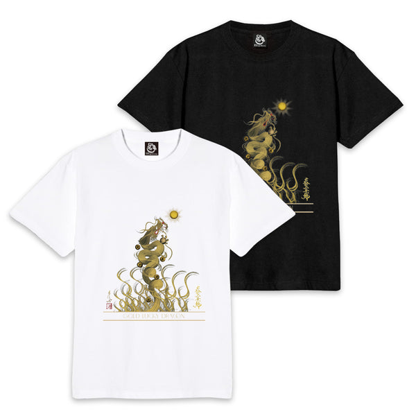 【昇運・守護・縁結びの京都一筆龍】 龍神御加護の絵画Tシャツ　昇運金龍